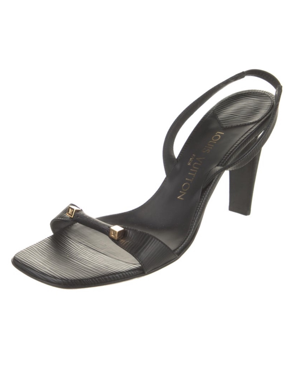 Louis Vuitton Black Epi Leather Square Toe Slingback Heel with Gold Studs